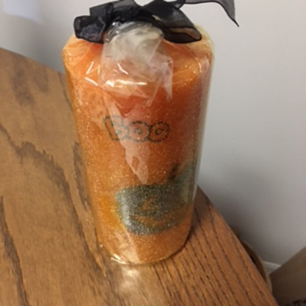 Vintage Orange Halloween Candle with Designs